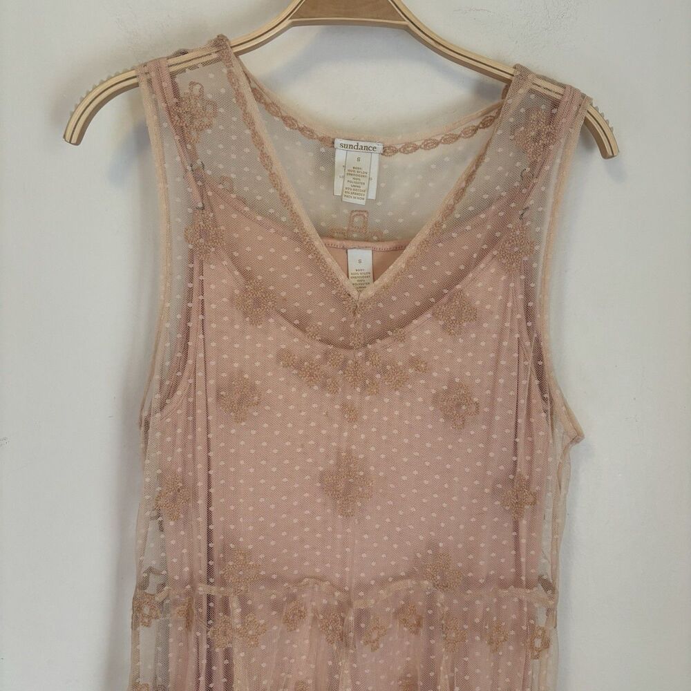 Sundance Midi Dress Pink Blush Lace Fairy Embroidered S Boho Gauzy Girly‎ - Picture 2 of 9